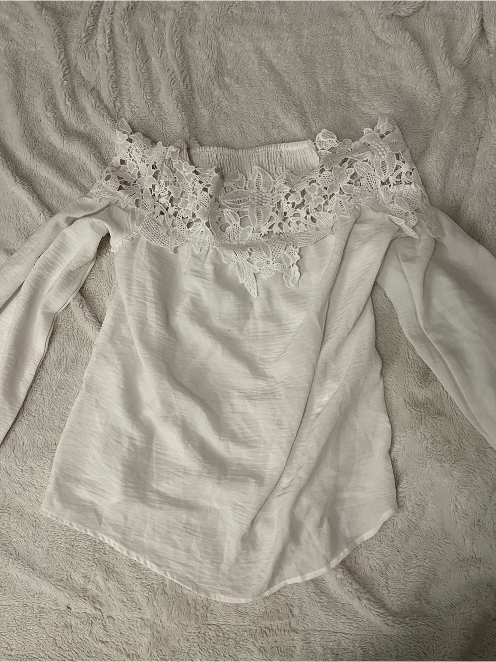 Off-Shoulder Lace Trim Women's Top - White